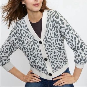 LOFT oversized grey & white leopard print cardigan
